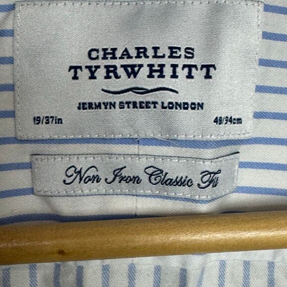 Charles tyrwhitt non iron classic fit blue striped button up shirt size 19/37 - Picture 6 of 8